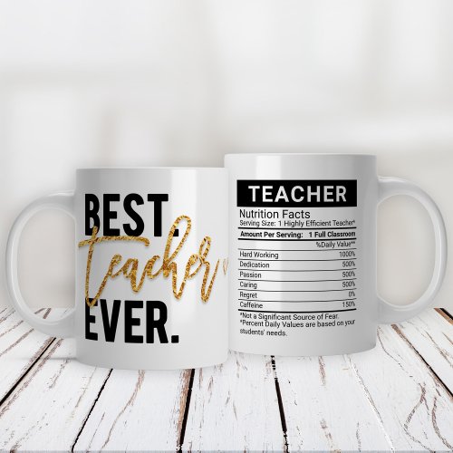 Best Teacher Ever Gold  Editable Nutrition Facts Giant Coffee Mug