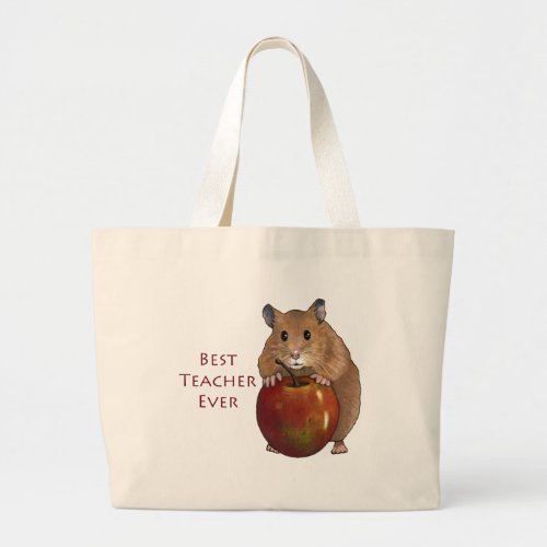 Best Teacher Ever Hamster With Apple Art Large Tote Bag