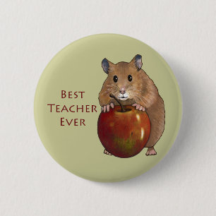 Best Teacher Ever: Hamster With Apple: Art Pinback Button