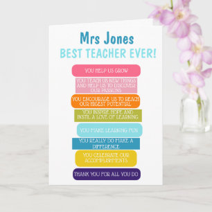 best teacher ever list of reasons thank you card