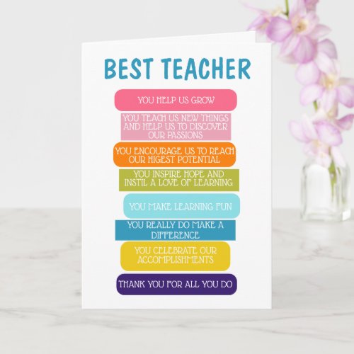 best teacher ever list of reasons thank you card