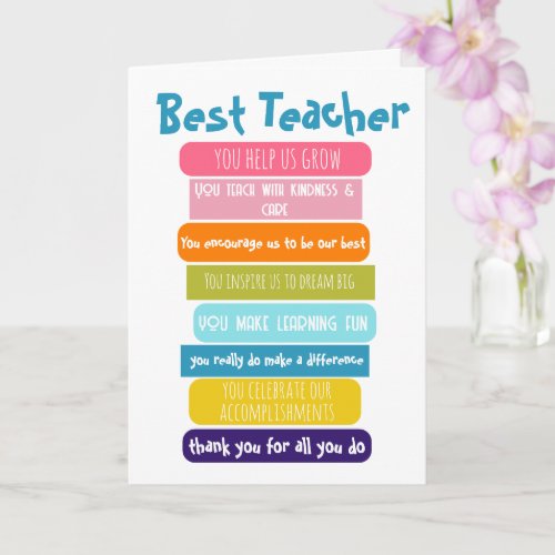 best teacher ever list of reasons thank you card