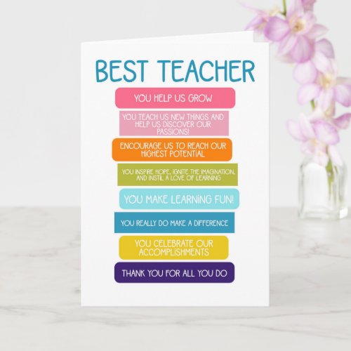 best teacher ever list of reasons thank you card
