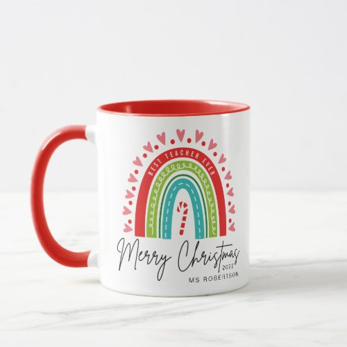 Best Teacher Ever Merry Christmas Modern Rainbow Mug
