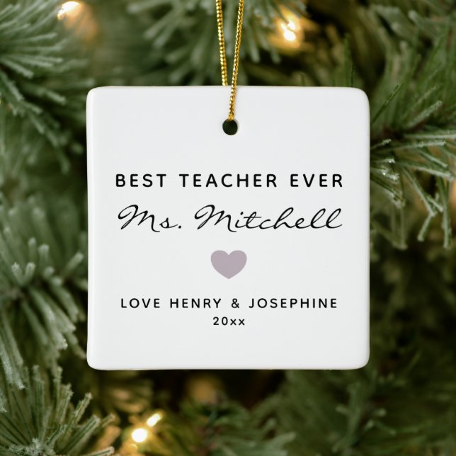 Best Teacher Ever Minimalist Heart Personalized  Ceramic Ornament (Tree)