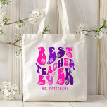 Best Teacher Ever Modern Flower Script Custom Name Tote Bag<br><div class="desc">Best Teacher Ever Modern Flower Script Custom Name Tote Bags features the text "Best Teacher Ever" in a fun modern flower script typography and personalized with your custom name. Perfect for teacher appreciation for Christmas,  birthdays and the holidays. Designed by © Evco Holidays www.zazzle.com/store/evcoholidays</div>