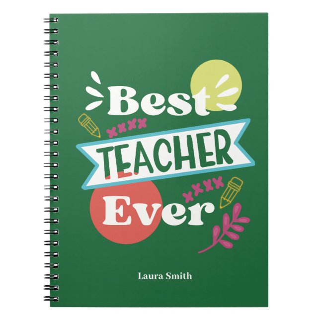 Best teacher ever name modern handwritten notebook (Front)