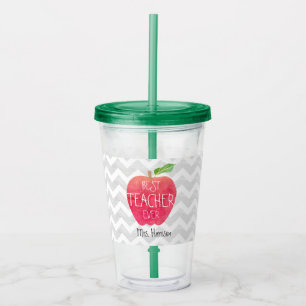 Best Teacher Ever Personalized Apple Chevron Acrylic Tumbler