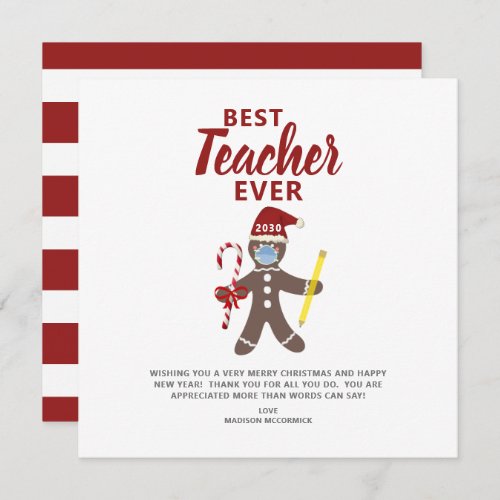 Best Teacher Ever Personalized Christmas Holiday Card