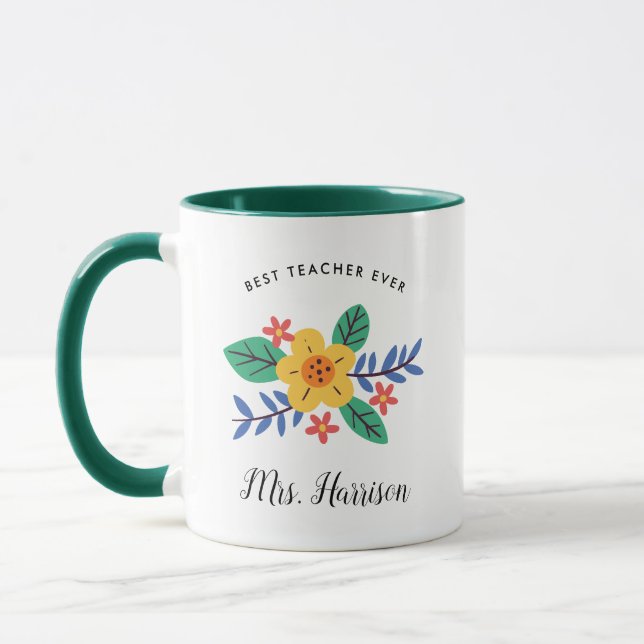 Best Teacher Ever Personalized Floral Appreciation Mug (Left)