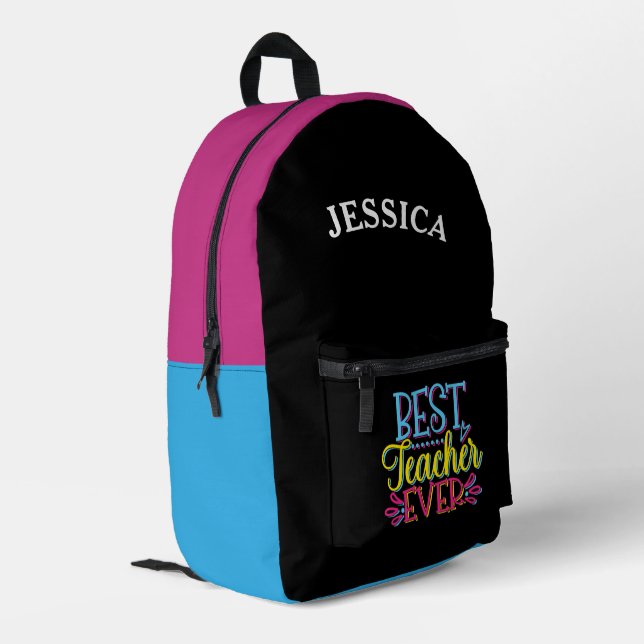 Best Teacher Ever Personalized Name Printed Backpack (Back Corner Left)