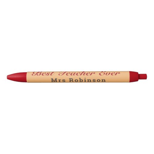 Best Teacher Ever Personalized Name Red and Peach Black Ink Pen