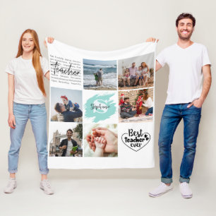 Best Teacher Ever Personalized Photo Collage Fleece Blanket