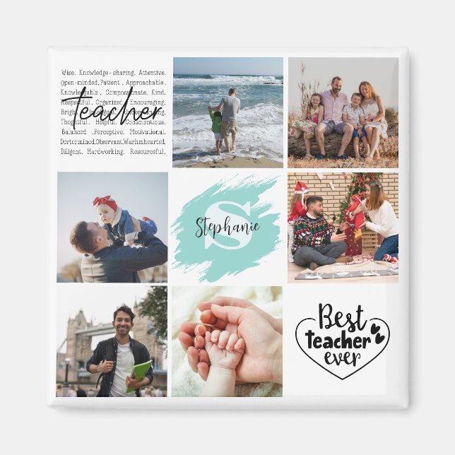 Best Teacher Ever Personalized Photo Collage Magnet (Front)