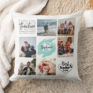 Best Teacher Ever Personalized Photo Collage Throw Pillow
