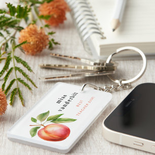 Best Teacher Ever Personalized Watercolor Peach Keychain