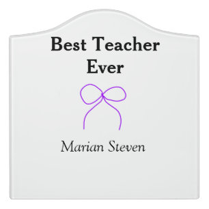 Best Teacher ever purple bow name appreciation gif Door Sign