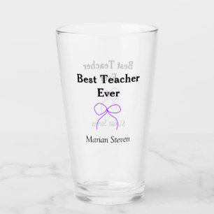Best Teacher ever purple bow name appreciation gif Glass