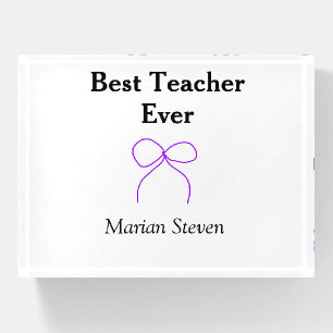 Best Teacher ever purple bow name appreciation gif Paperweight