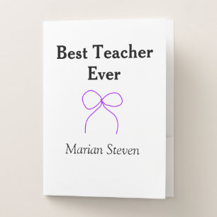 Best Teacher ever purple bow name appreciation gif Pocket Folder