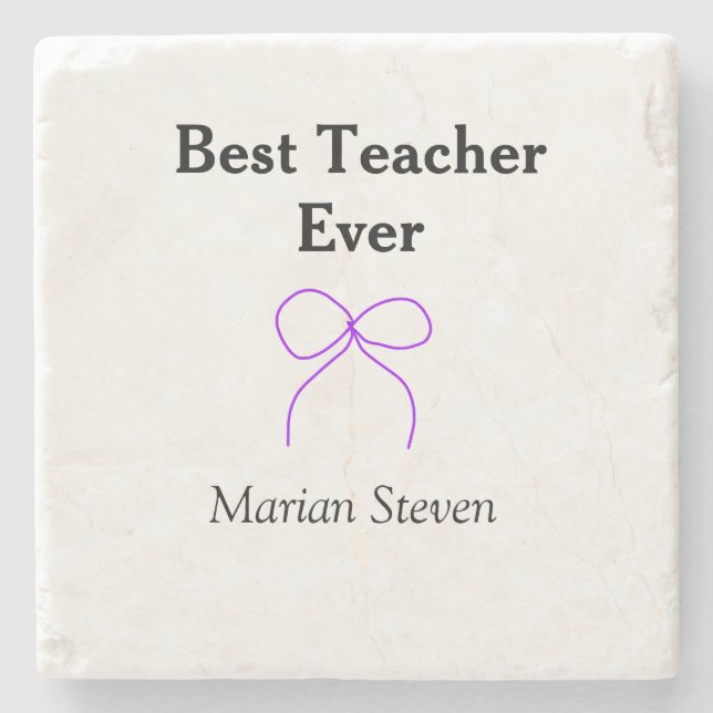 Best Teacher ever purple bow name appreciation gif Stone Coaster (Front)