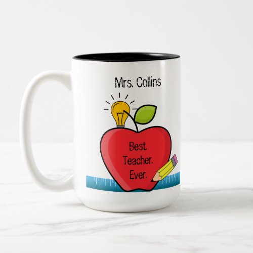 BestTeacherEver Quote Apple Personalized Gift Two_Tone Coffee Mug