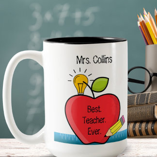 Best.Teacher.Ever. Quote Apple Personalized Gift Two-Tone Coffee Mug
