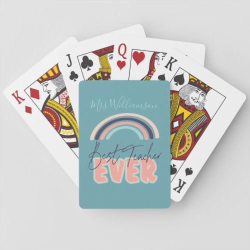 Best Teacher Ever Rainbow School Monogrammed Poker Cards