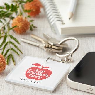 Best Teacher Ever Red Apple Personalized Keychain