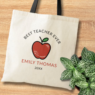 Best Teacher Ever Red Apple Personalized Thank You Tote Bag