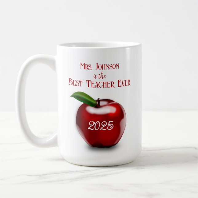 Best Teacher Ever Red Apple | Teacher Gift Coffee Mug (Left)