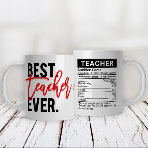 Best Teacher Ever Red  Editable Nutrition Facts Giant Coffee Mug
