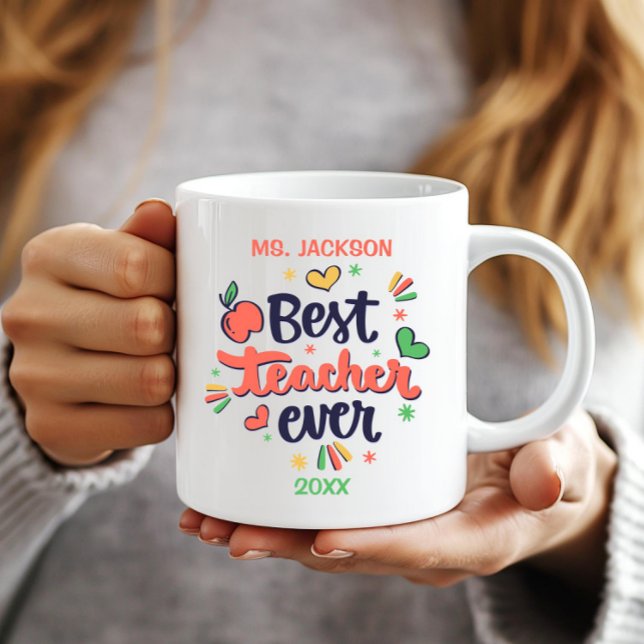 Best Teacher Ever Red Yellow Green Coffee Mug (Creator Uploaded)