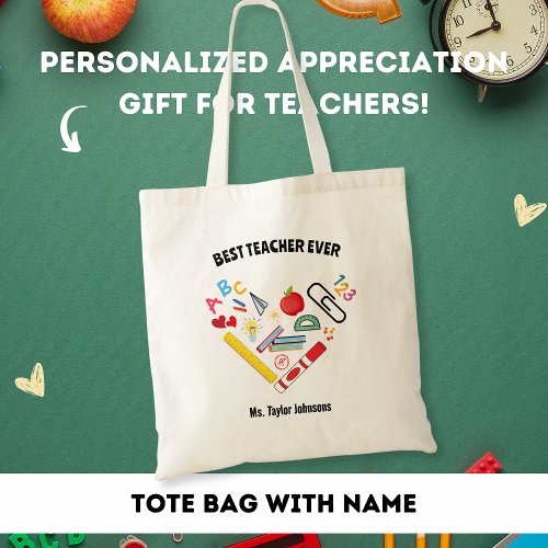 Best Teacher Ever School Heart Thank You Gift Tote Bag