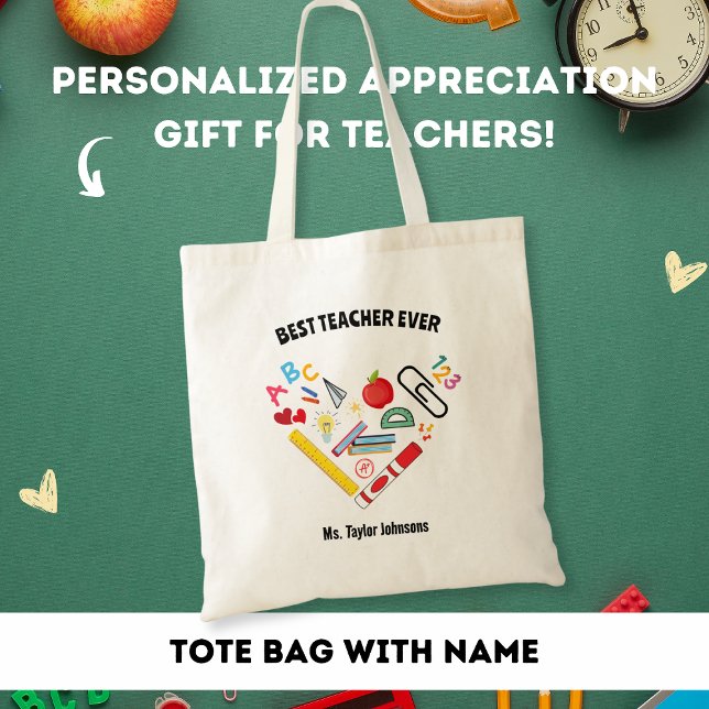 Best Teacher Ever School Heart Thank You Gift Tote Bag (Creator Uploaded)