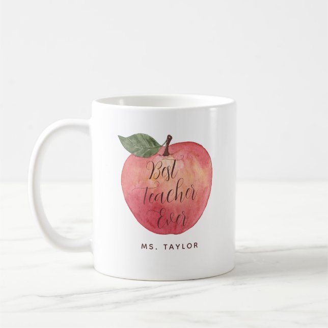 Best Teacher Ever Watercolor Apple Coffee Mug (Left)