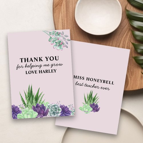Best Teacher Ever Watercolor Succulents Thank You Card