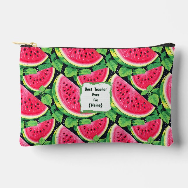 Best Teacher Ever – Watermelon Accessory Pouch (Front)