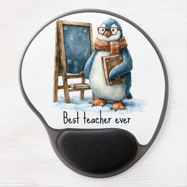 Best Teacher Ever Winter Penguin Design Gel Mouse Pad (Front)