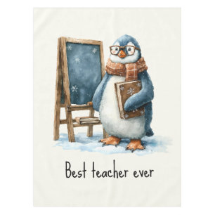 Best Teacher Ever Winter Penguin Design Tablecloth