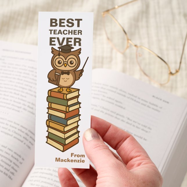 Best Teacher Ever Wise Owl and Books Bookmarks (Hand)