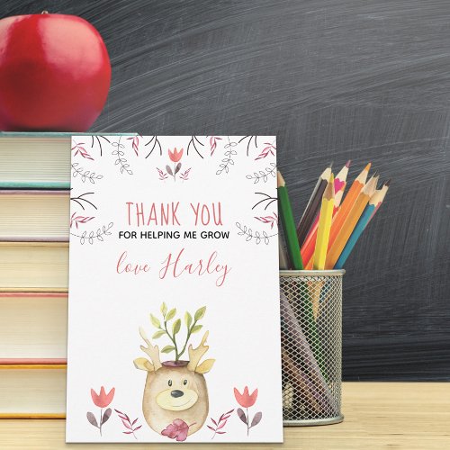Best Teacher Ever Woodland Deer Potted Plant Thank You Card