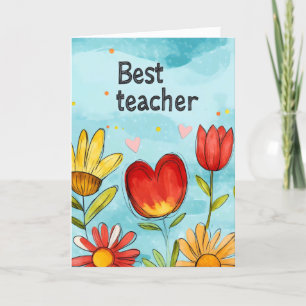 Best Teacher Flowers Holiday Card