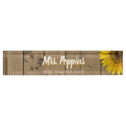 Best Teacher Gift Name Rustic Wood Sunflower Name Plate