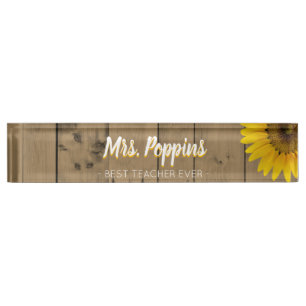 Best Teacher Gift Name Rustic Wood Sunflower Plate