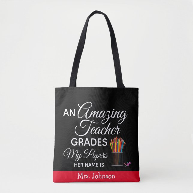 Best Teacher Gifts, Personalized Teacher Tote Bag (Front)