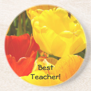 Best Teacher gifts Yellow Red Tulip Flowers Garden Drink Coaster