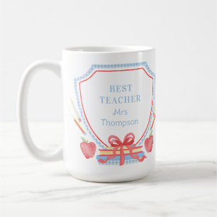 Best Teacher Gingham School Crest Coffee Mug