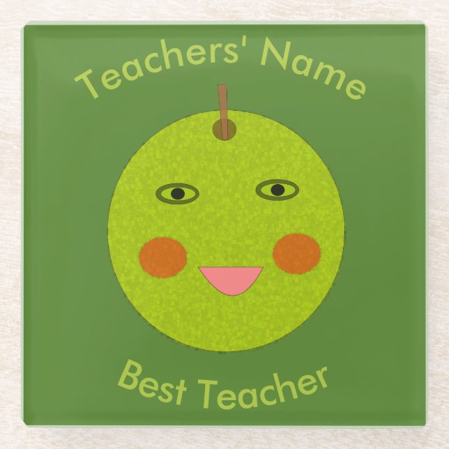 Best Teacher Happy Apple Custom Glass Coaster (Front)