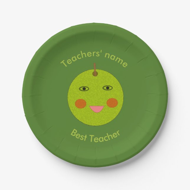 Best teacher Happy Apple Custom Paper Party Plates (Front)